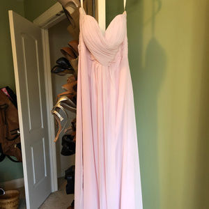 Floor length blush bridesmaids dress